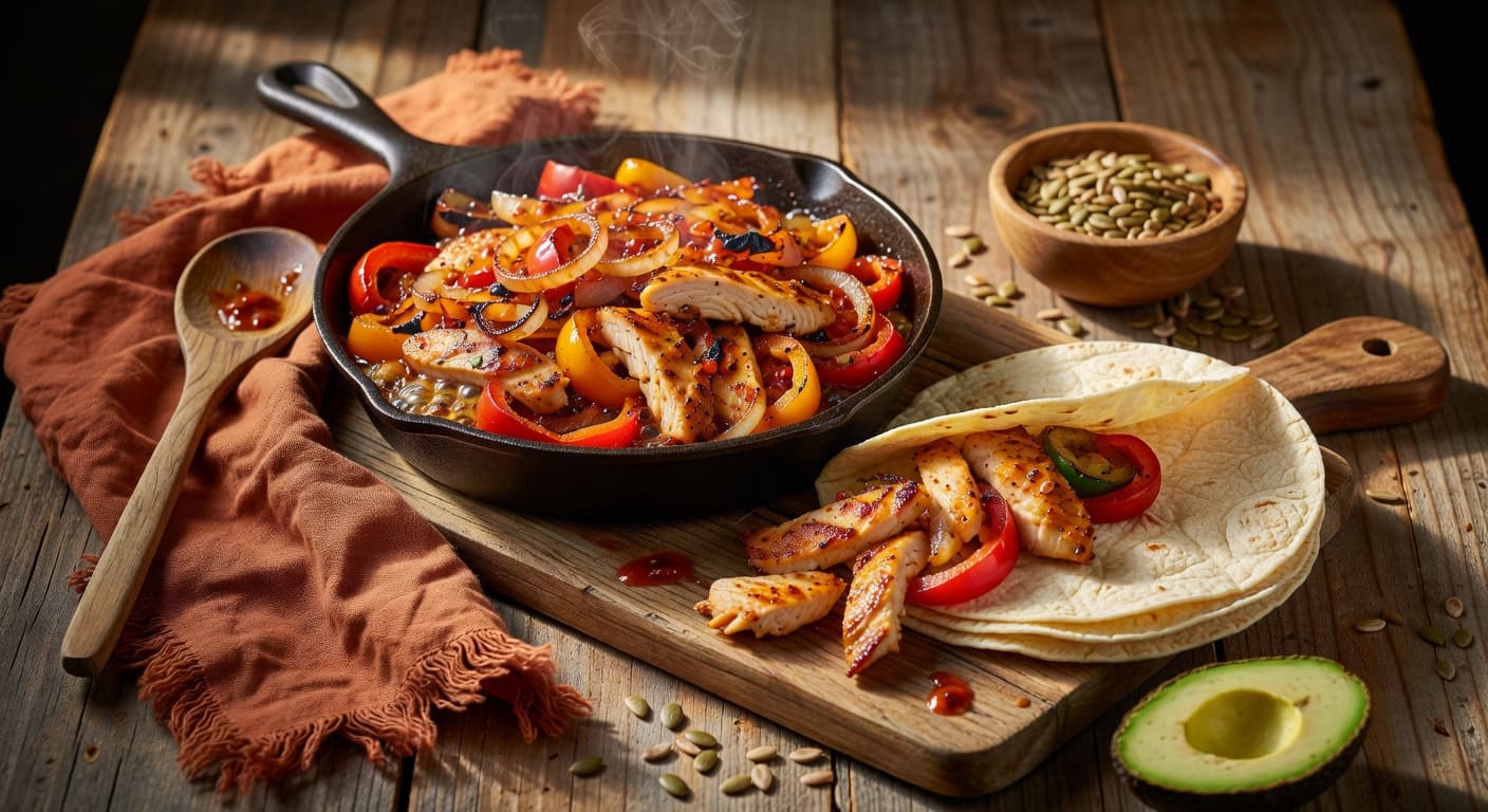 Serve the chicken and vegetables on warm tortillas while preparing Chili-Lime Chicken Fajita Skillet with Charred Peppers & Crispy Onions