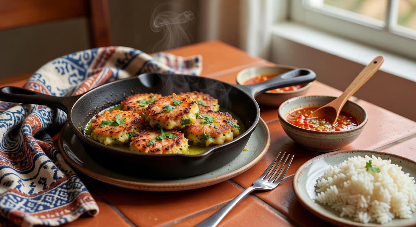 While the cakes cook, stir together your sweet chili sauce and lime juice in a s while preparing Thai Green Curry Shrimp Cakes with Sweet Chili Dip