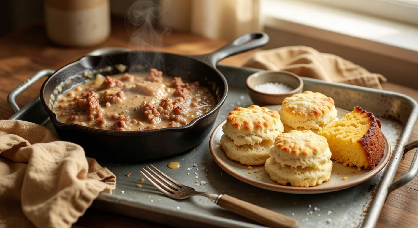 Serve over warm biscuits while preparing Sausage Gravy and Biscuits