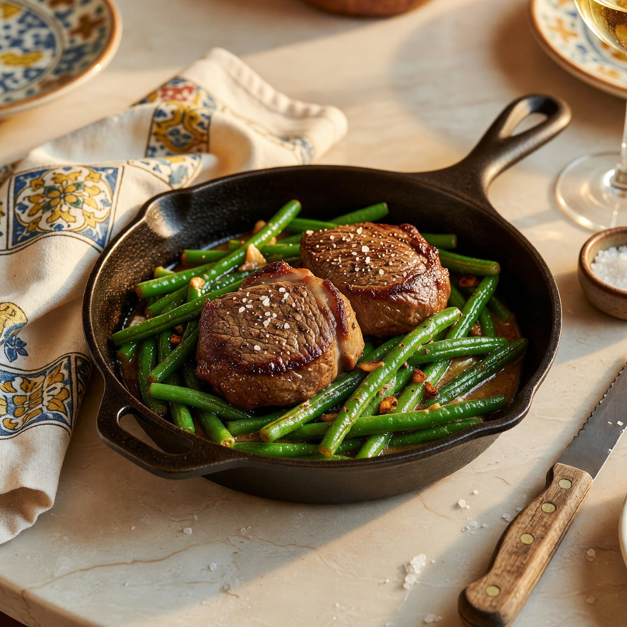 Pan-Seared Beef Tenderloin with Garlic Green Beans