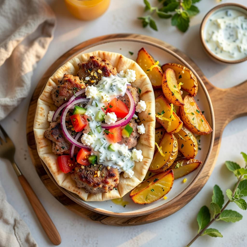 Greek Lamb Gyros with Crispy Lemon Potatoes