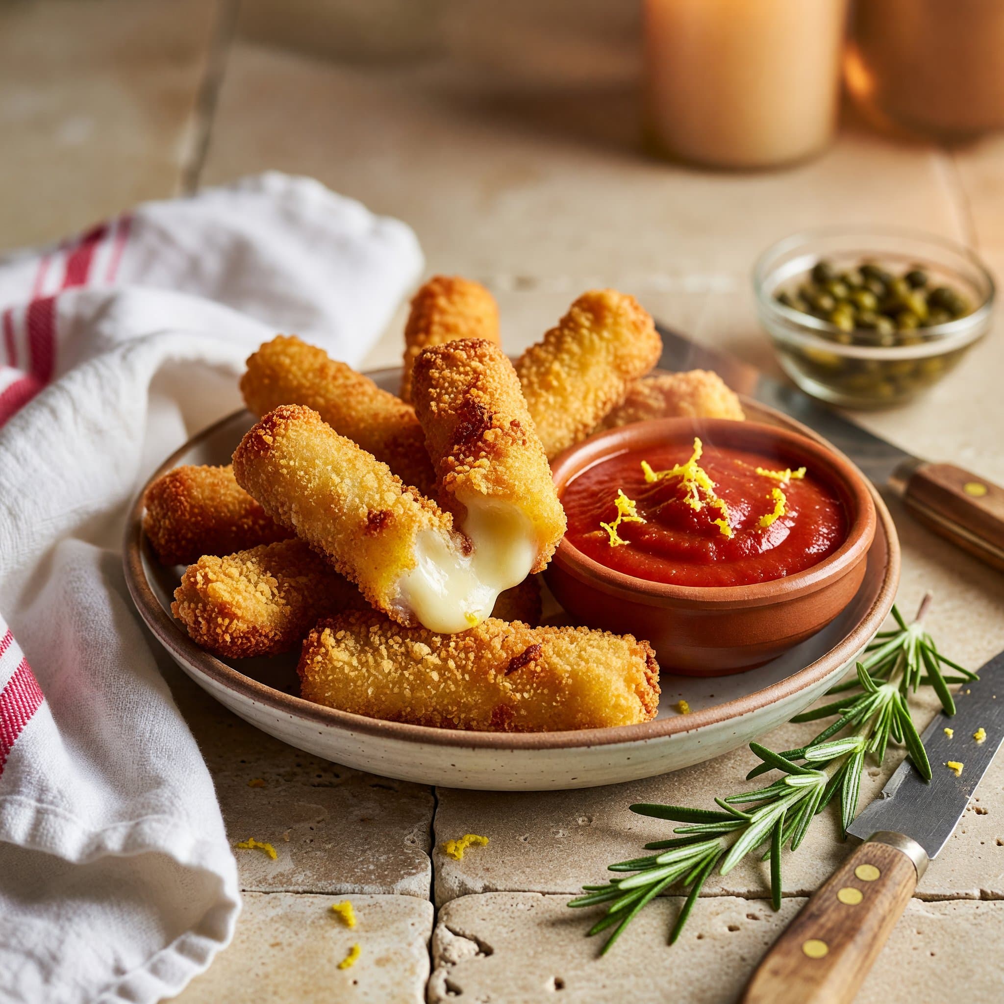Crispy Mozzarella Sticks Recipe - Homemade Marinara Dip