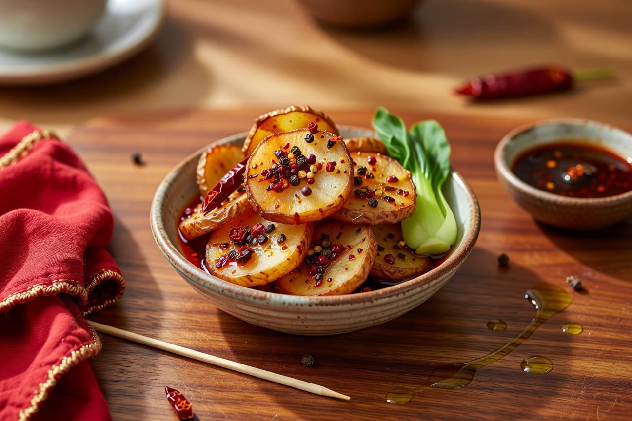 Crispy Chili Oil Potato Coins with Sichuan Peppercorn