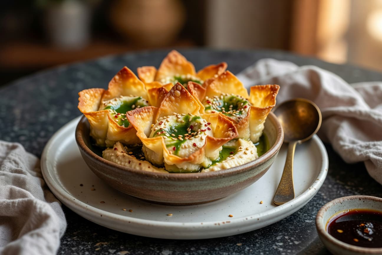 Crispy Garlic Hummus Wonton Cups Recipe