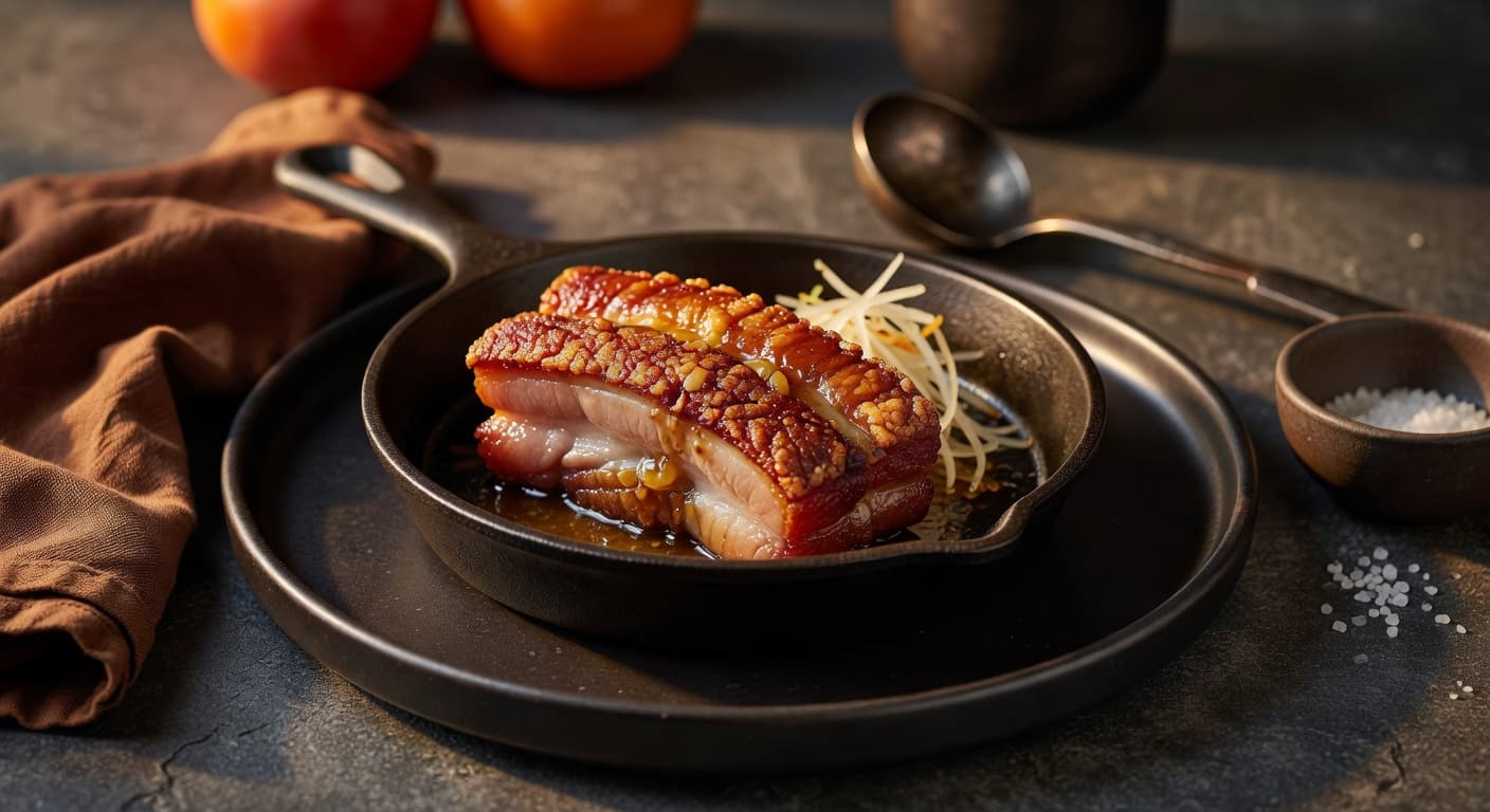 Pan-Seared Pork Belly with Crispy Skin & Ginger Sauce
