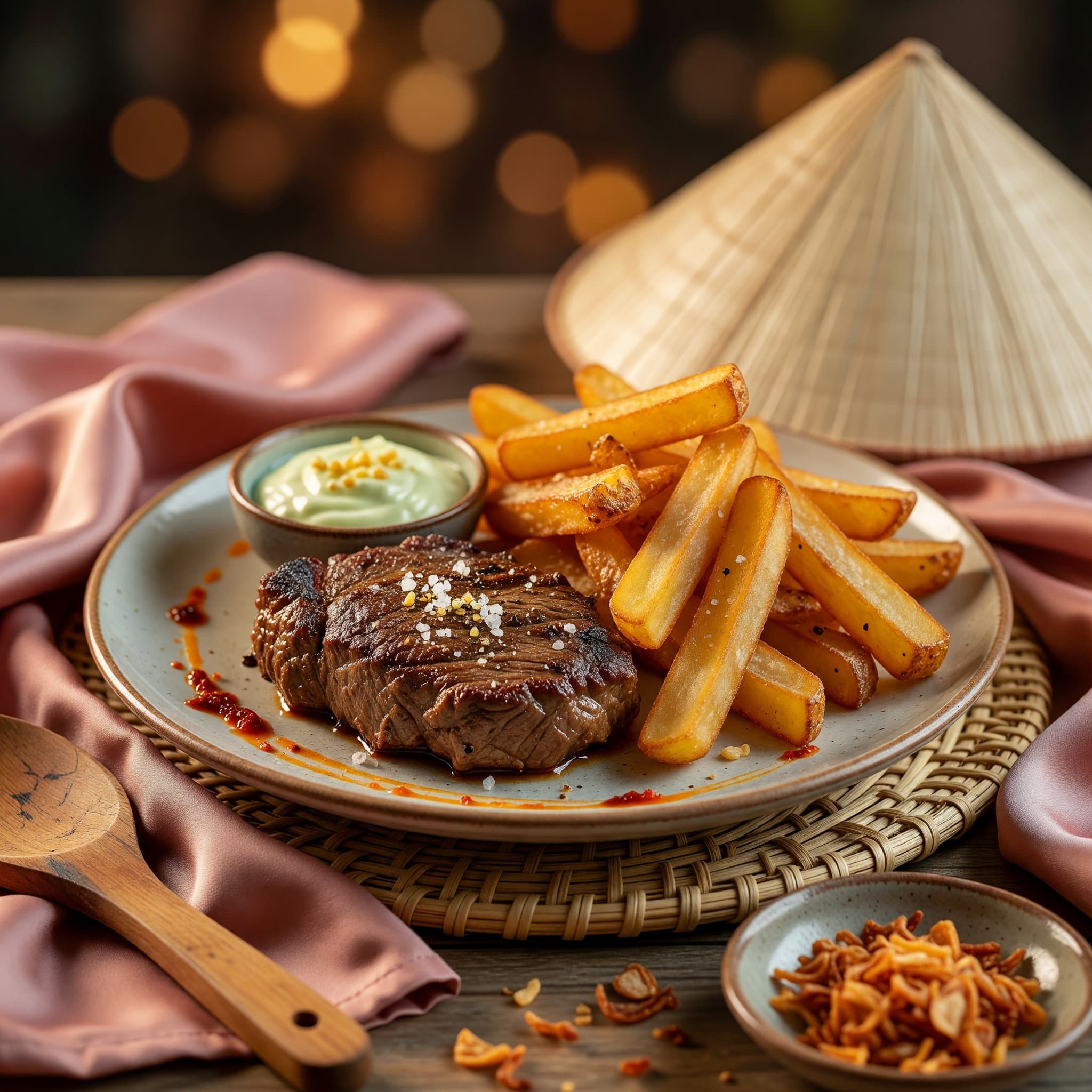 Vietnamese Steak and Crispy Fries with Garlic Aioli