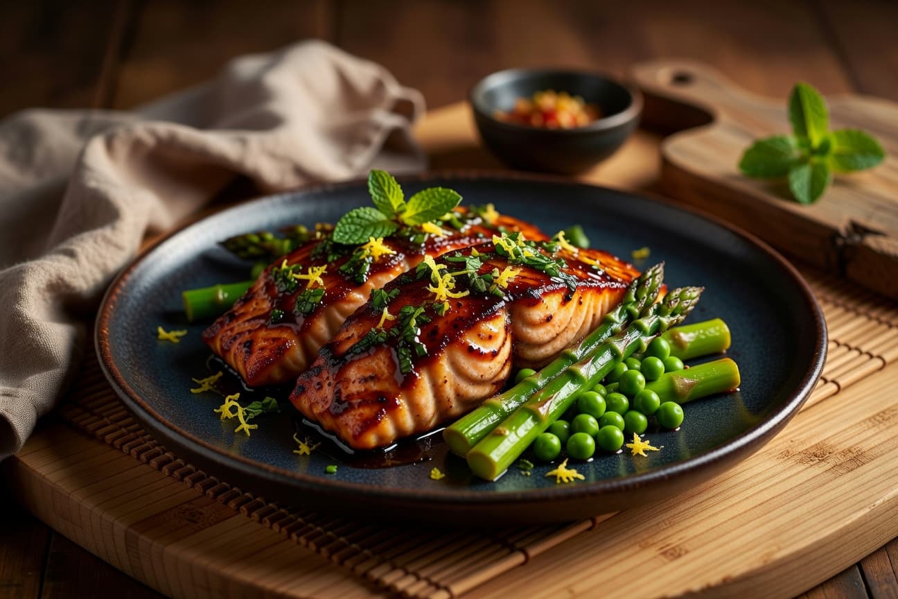 Miso-Glazed Salmon with Asparagus & Mint Gremolata