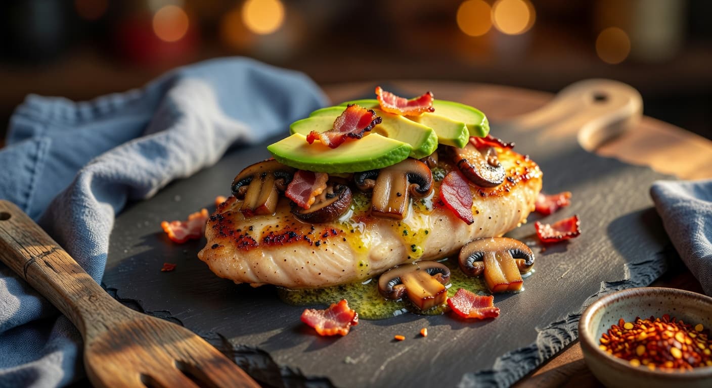 Garlic Butter Mushroom Chicken with Bacon & Avocado