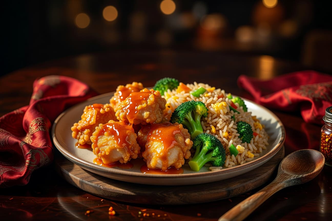 Orange Chicken with Broccoli & Fried Rice Recipe